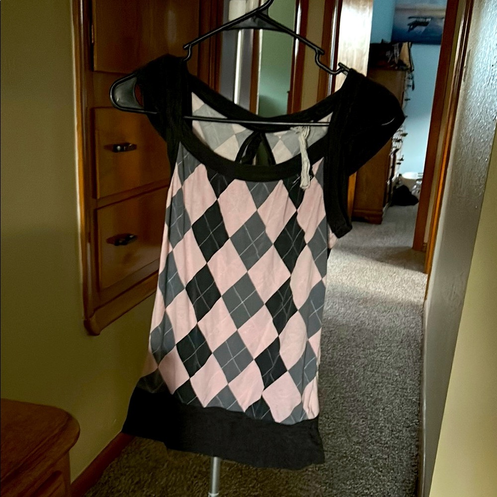 Pink and Black Argyle Top